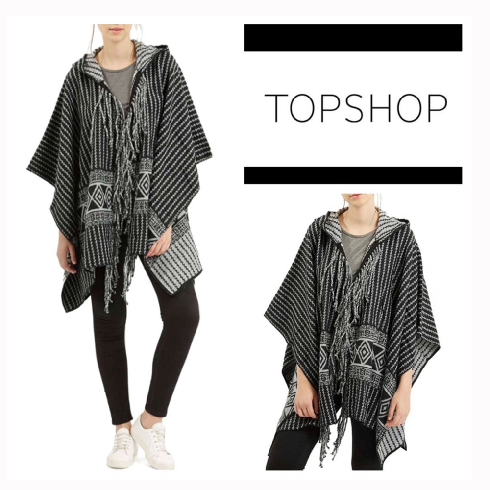 Topshop Black Multi Hooded Poncho